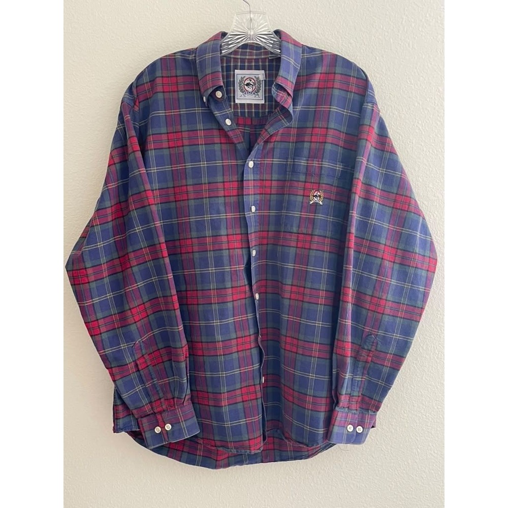 Cinch Mens Plaid Button Down Long Sleeve Western Shirt Blue Red Size M